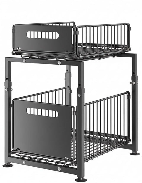 CARLA HOME Height-Adjustable 2-Tier Under Sink Organizer with Sliding Drawers - 1 Pack