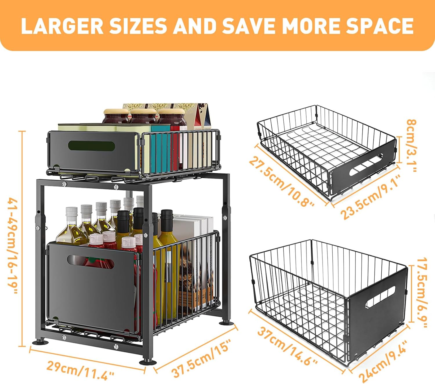 CARLA HOME Height-Adjustable 2-Tier Under Sink Organizer with Sliding Drawers - 2 Pack
