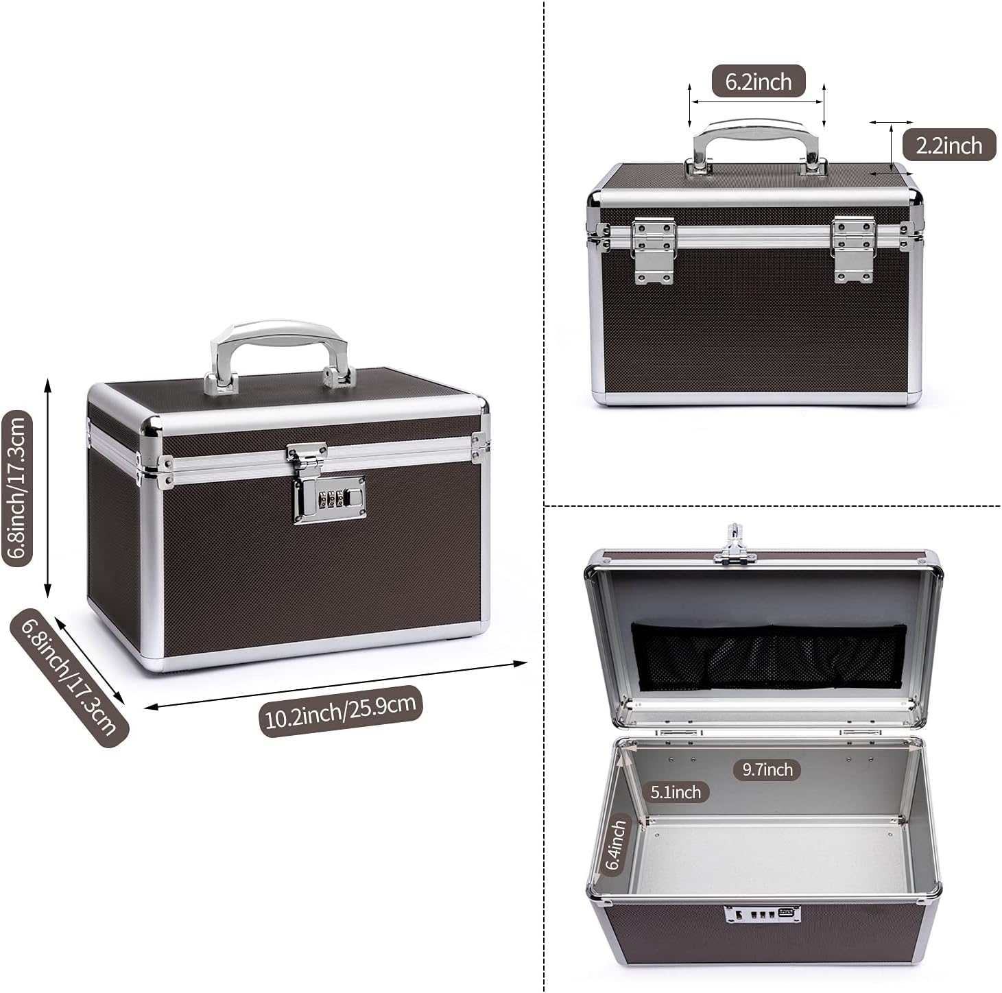Premium Coffee Small Combination Medicine Lock Box with 4-Compartment Storage Case