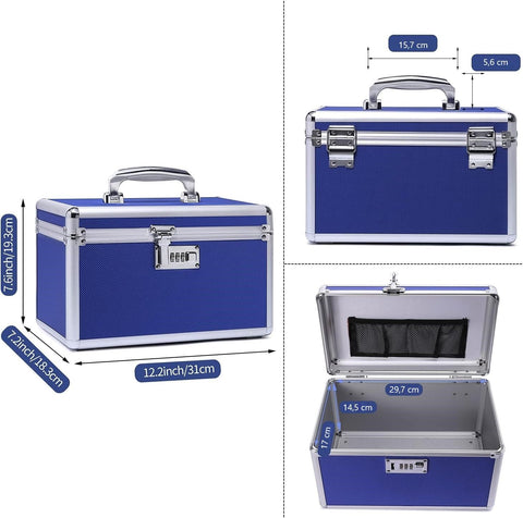 Childproof Locking Combination Medicine Box Blue Medium 31x18x19cm with 4-Compartment Pill Case - SuperSaverAU - view 2