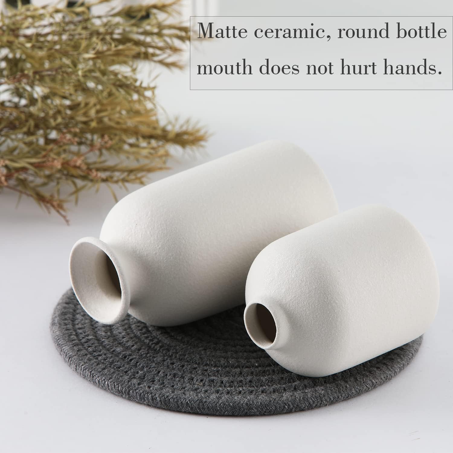 Premium Modern White Ceramic Vase Set - 3 Piece