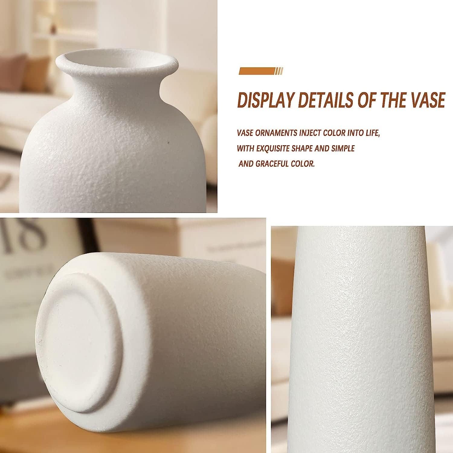 Premium Modern White Ceramic Vase Set - 3 Piece
