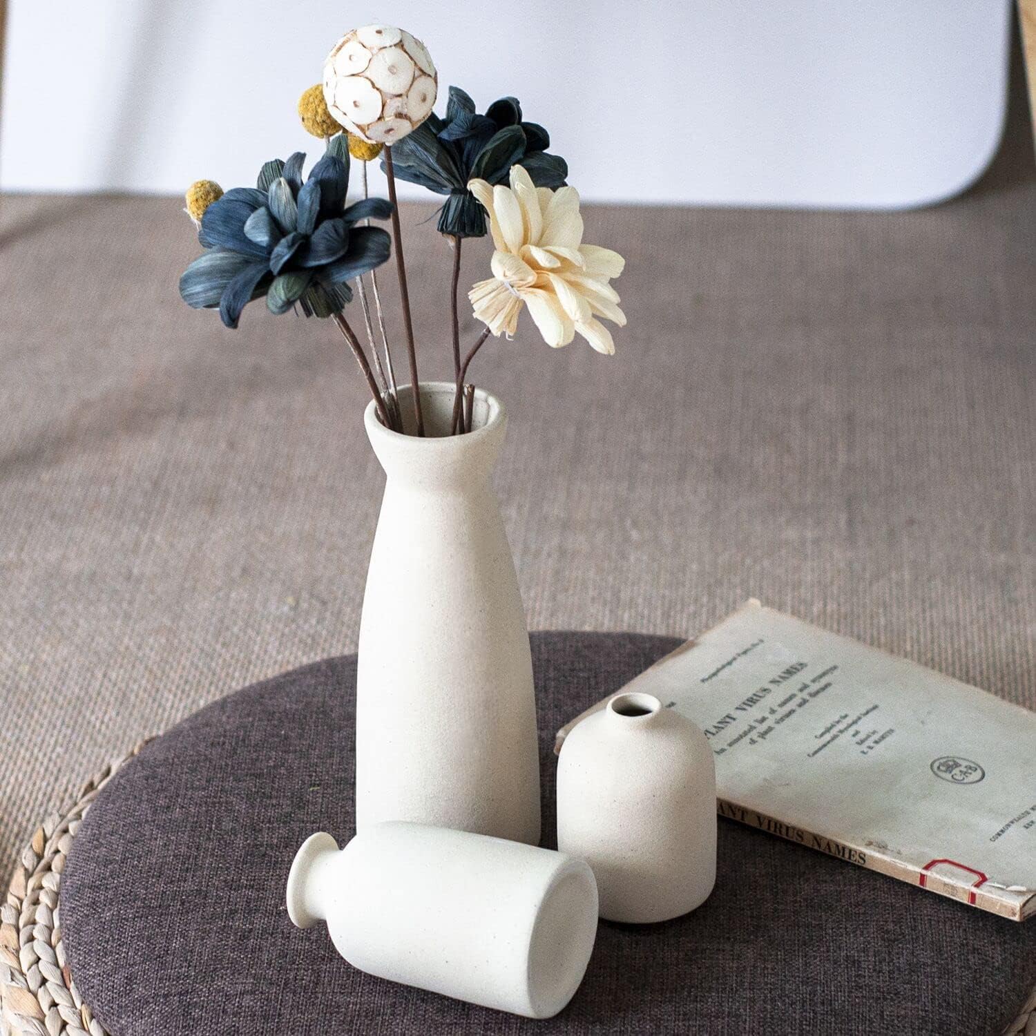 Premium Modern White Ceramic Vase Set - 3 Piece