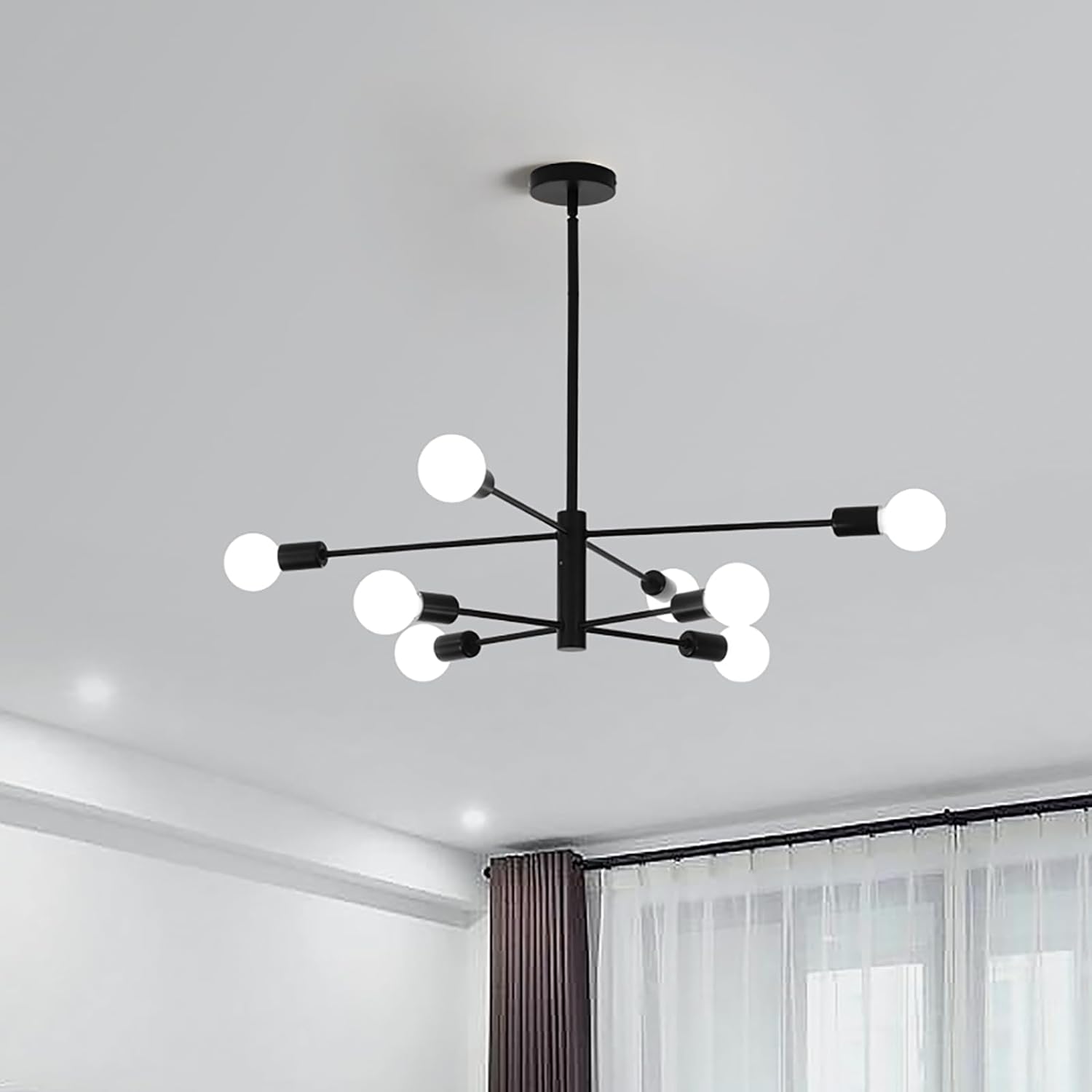Modern Sputnik Chandelier 8 Light Black, Adjustable 85cm Height, Luxurious Design - SuperSaverAU - view 1