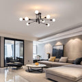 Premium Modern 8 Light Sputnik Semi Flush Chandelier - Black