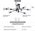 Premium Modern 8 Light Sputnik Semi Flush Chandelier - Black