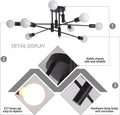 Premium Modern 8 Light Sputnik Semi Flush Chandelier - Black