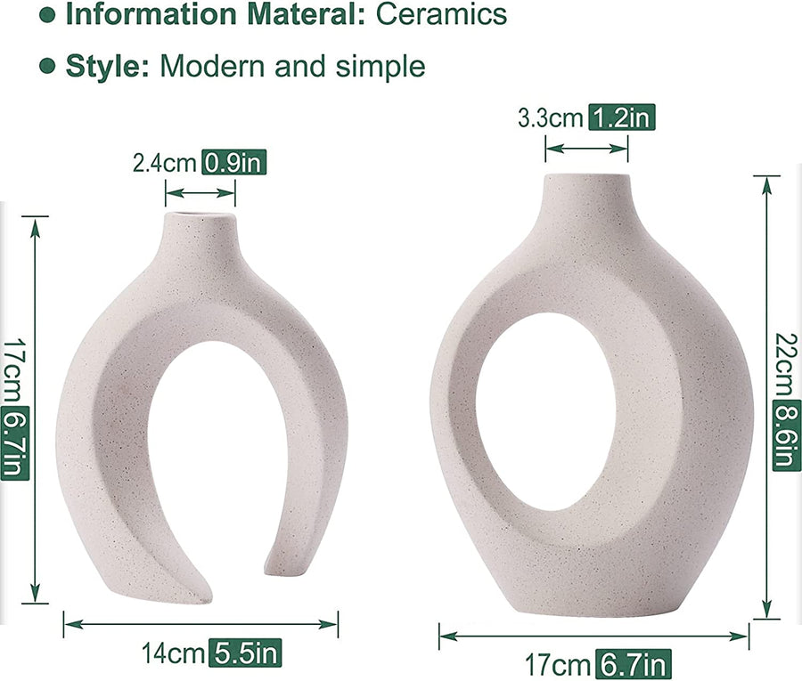 Ceramic Vase Set of 2 Creative White Vases for Home Decor, 17 x 3.1 x 21.8 cm - SuperSaverAU - view 1