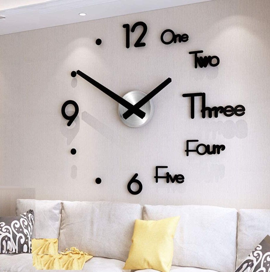DIY Wall Clock 50x45CM Large 3D Frameless Roman Numerals, Silent, Easy Install - SuperSaverAU - view 2