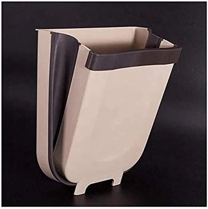 Hanging Trash Can Collapsible Small Garbage Waste Bin 30x30x20 cm Beige