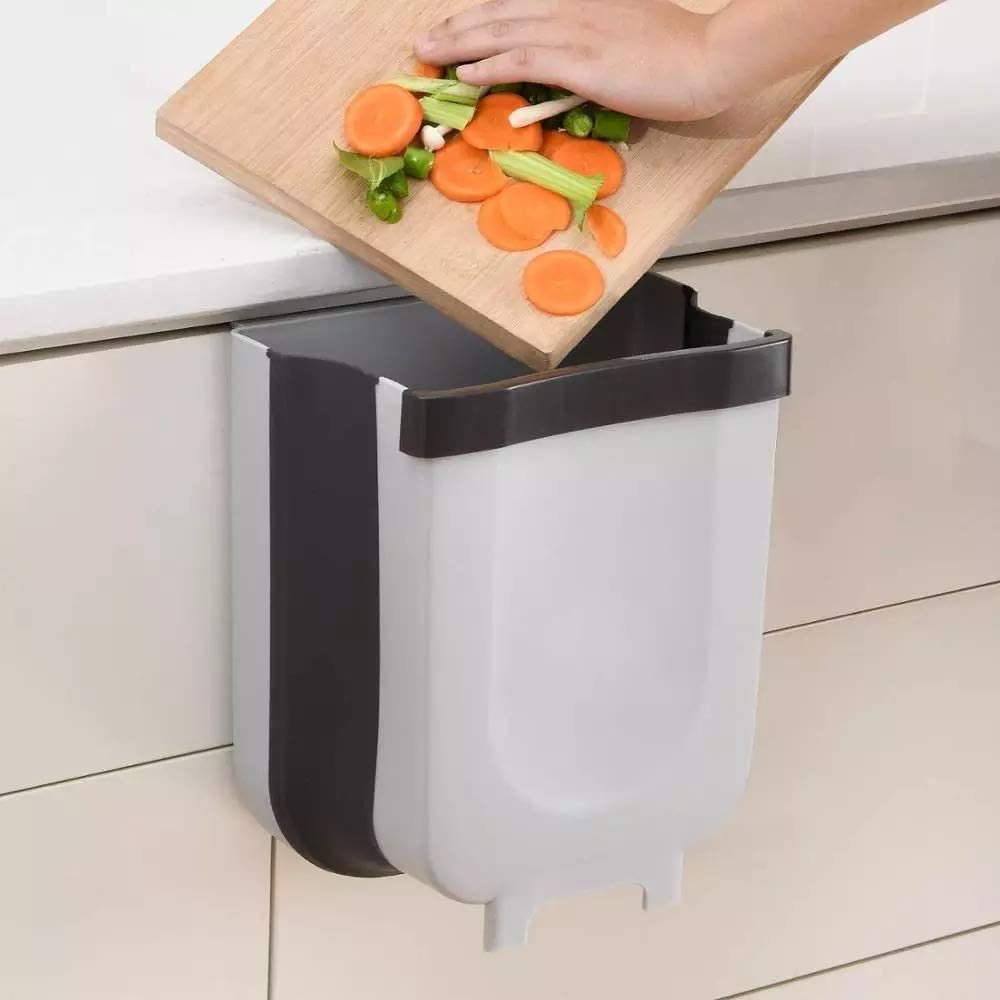 Hanging Trash Can Collapsible 30x30x20 cm Grey for Kitchen Cabinet Door