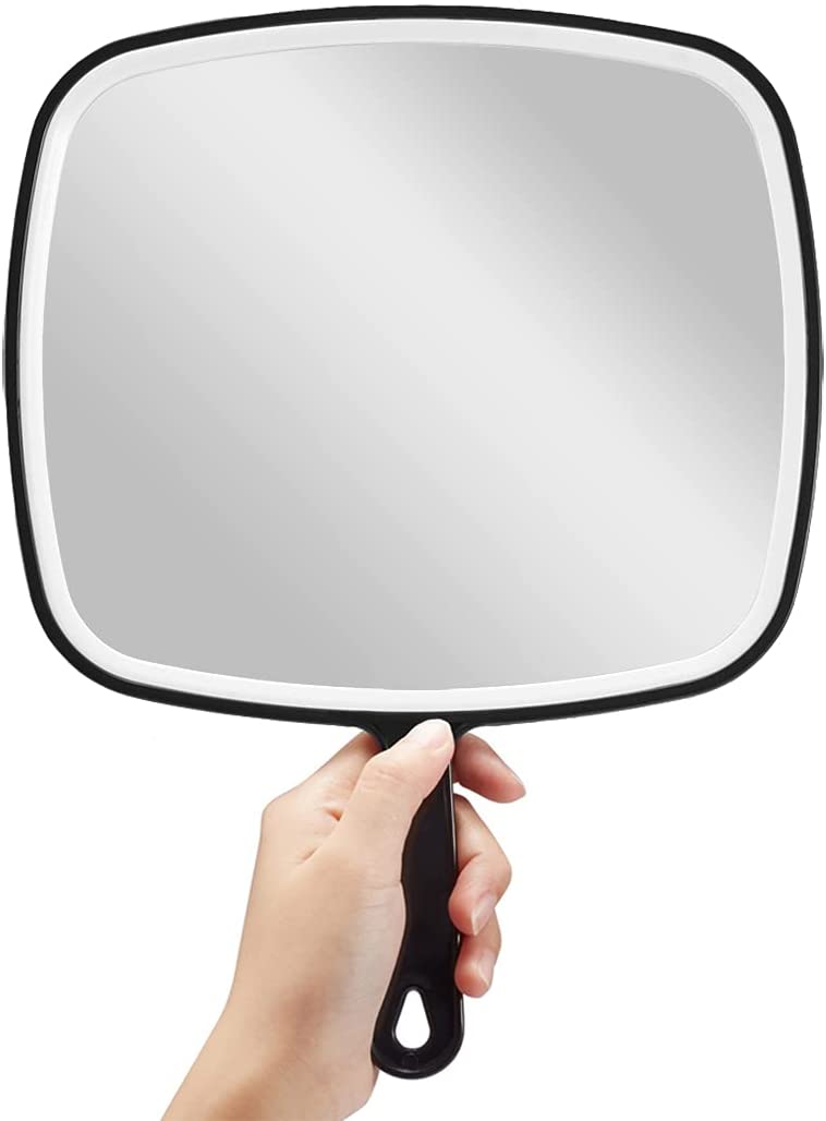 Premium Extra Large Black Handheld Mirror with Handle 31.5x23cm HD Reflection