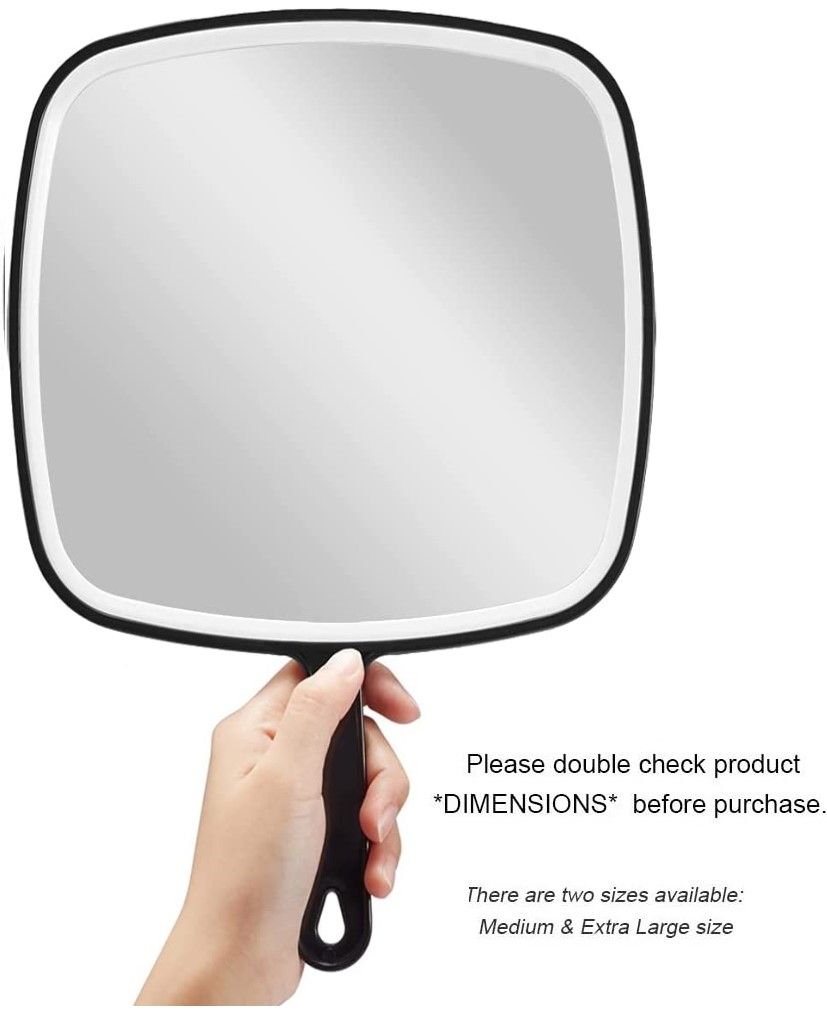Premium Extra Large Black Handheld Mirror with Handle 31.5x23cm HD Reflection