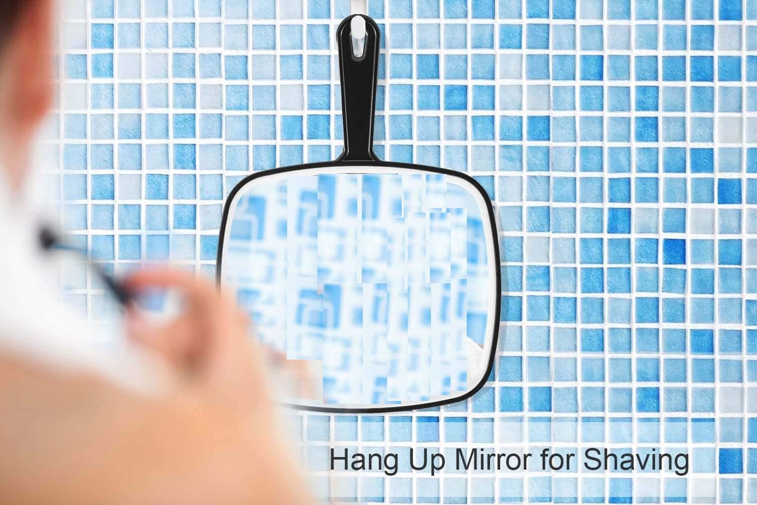Premium Extra Large Black Handheld Mirror with Handle 31.5x23cm HD Reflection