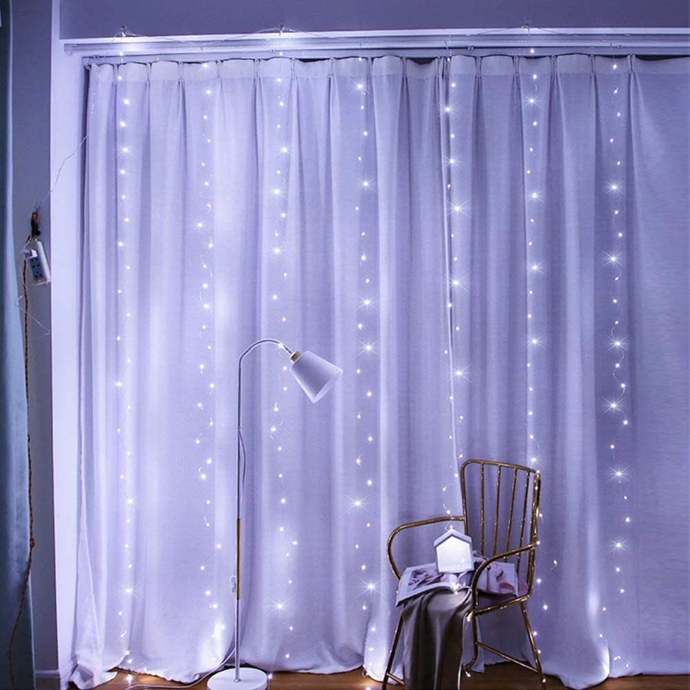 300 LEDs Fairy Curtain Lights with Remote Control, 8 Modes, USB Plug, 300 x 300cm