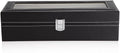 Black PU Leather Watch Organizer Display Storage Box for Men & Women, 6 Slots, Glass Lid, Velvet Lining, 30 x 12 x 8 cm - SuperSaverAU - view 2