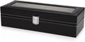 Black PU Leather Watch Organizer Display Storage Box for Men & Women, 6 Slots, Glass Lid, Velvet Lining, 30 x 12 x 8 cm - SuperSaverAU - view 3