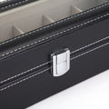 Black PU Leather Watch Organizer Display Storage Box for Men & Women, 6 Slots, Glass Lid, Velvet Lining, 30 x 12 x 8 cm - SuperSaverAU - view 4