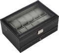 Black Leather Watch Box Jewelry Display Case with Drawers (12 Slots with 2 Layers) - SuperSaverAU - view 2