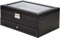 Black Leather Watch Box Jewelry Display Case with Drawers (12 Slots with 2 Layers) - SuperSaverAU - view 3