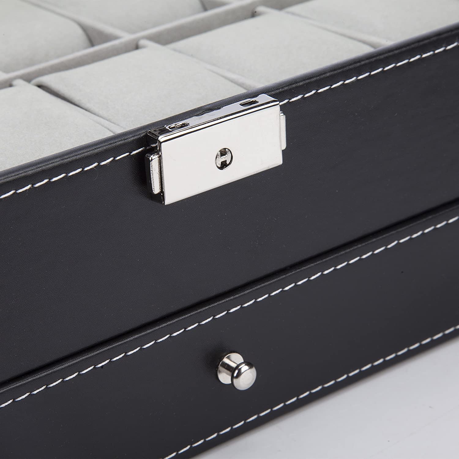 Black Leather Watch Box Jewelry Display Case with Drawers (12 Slots with 2 Layers) - SuperSaverAU - view 4