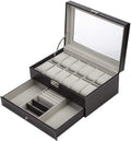 Black Leather Watch Box Jewelry Display Case with Drawers (12 Slots with 2 Layers) - SuperSaverAU - view 5