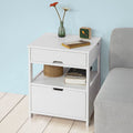 Premium White Bedside Table with 2 Drawers and Shelf 45cm