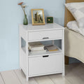 Premium White Bedside Table with 2 Drawers and Shelf 45cm