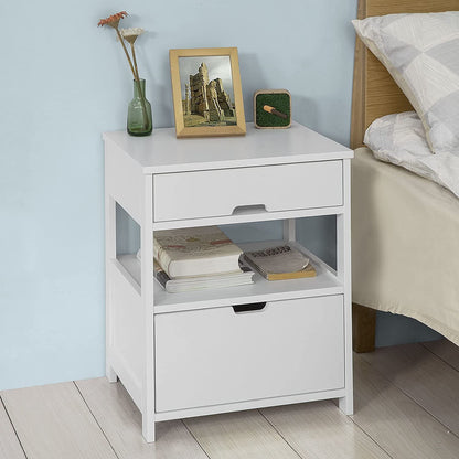 White Bedside Table with 2 Drawers and Shelf