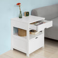 Premium White Bedside Table with 2 Drawers and Shelf 45cm
