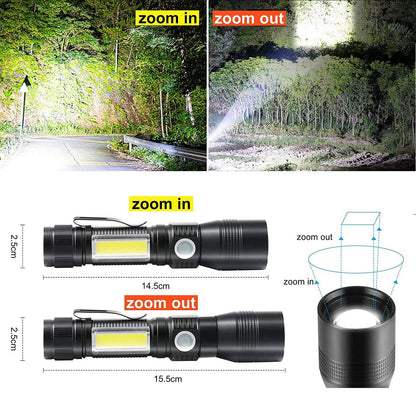 7 Modes Waterproof Rechargeable UV Light Flashlight Torch 15.5x2.5cm for Camping
