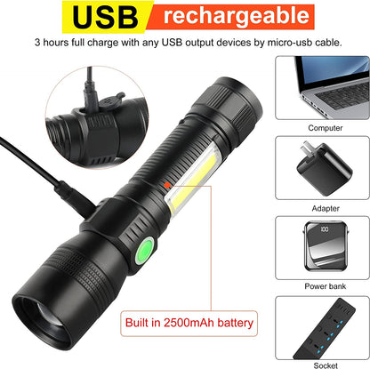 7 Modes Waterproof Rechargeable UV Light Flashlight Torch 15.5x2.5cm for Camping