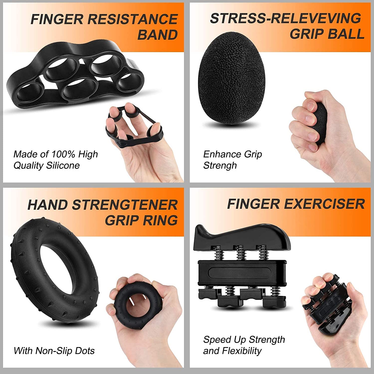 Premium Adjustable Hand Gripper Workout Kit with Counter - 5 Pack