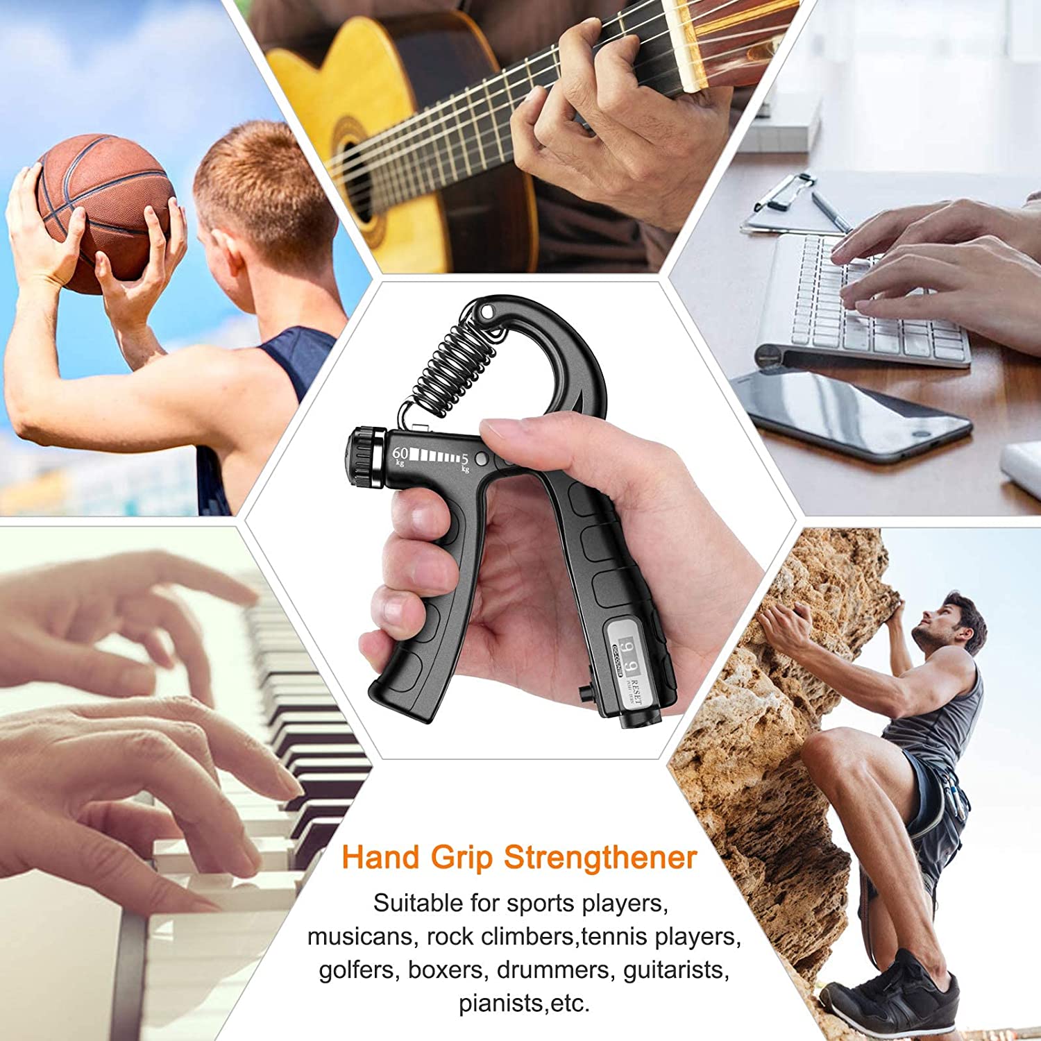 Premium Adjustable Hand Gripper Workout Kit with Counter - 5 Pack