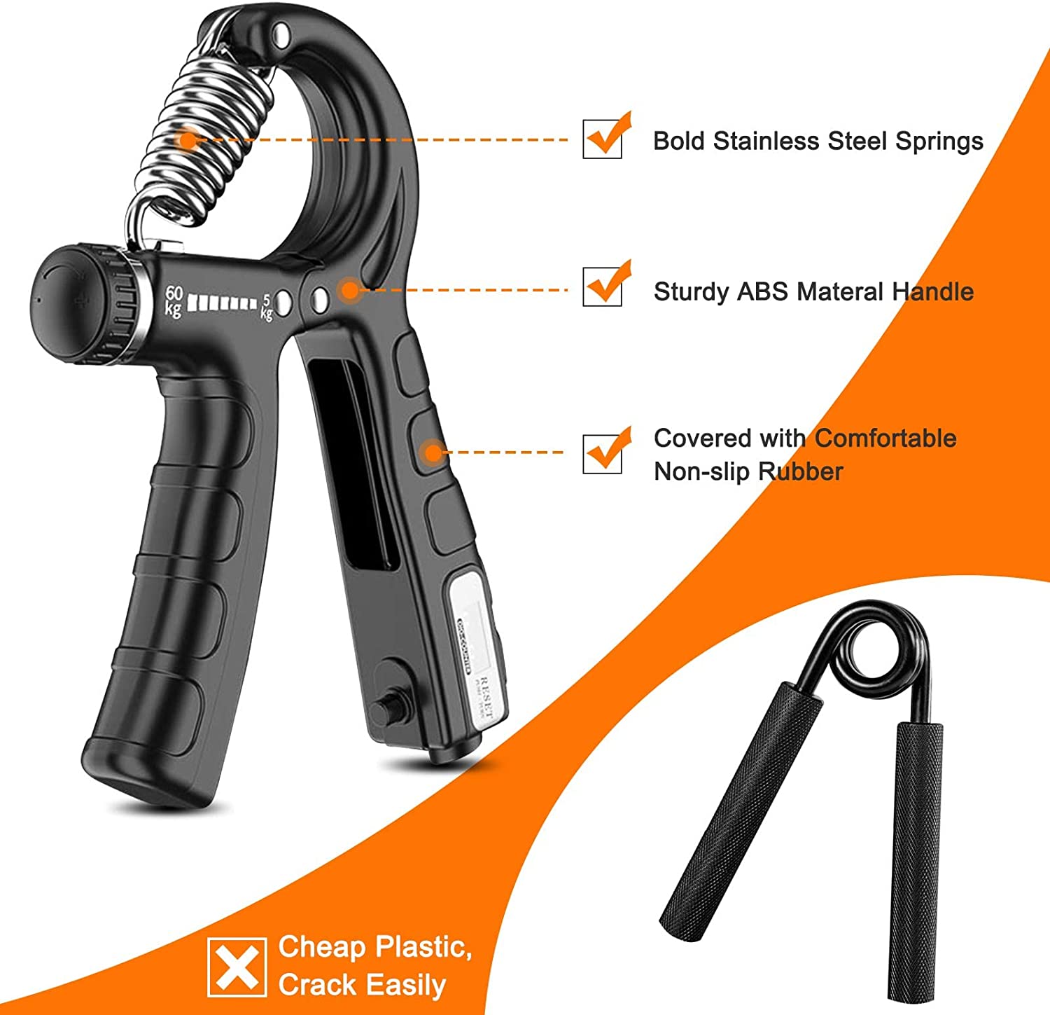Premium Adjustable Hand Gripper Workout Kit with Counter - 5 Pack