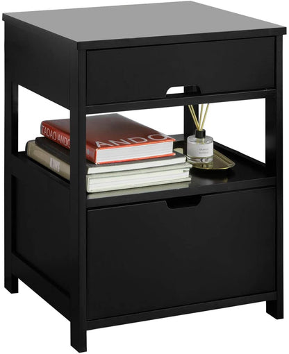 Black Bedside Table with 2 Drawers and Shelf