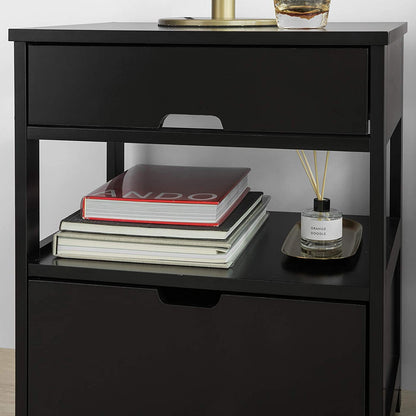 Black Bedside Table with 2 Drawers and Shelf
