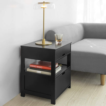Black Bedside Table with 2 Drawers and Shelf