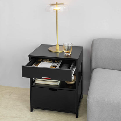 Black Bedside Table with 2 Drawers and Shelf