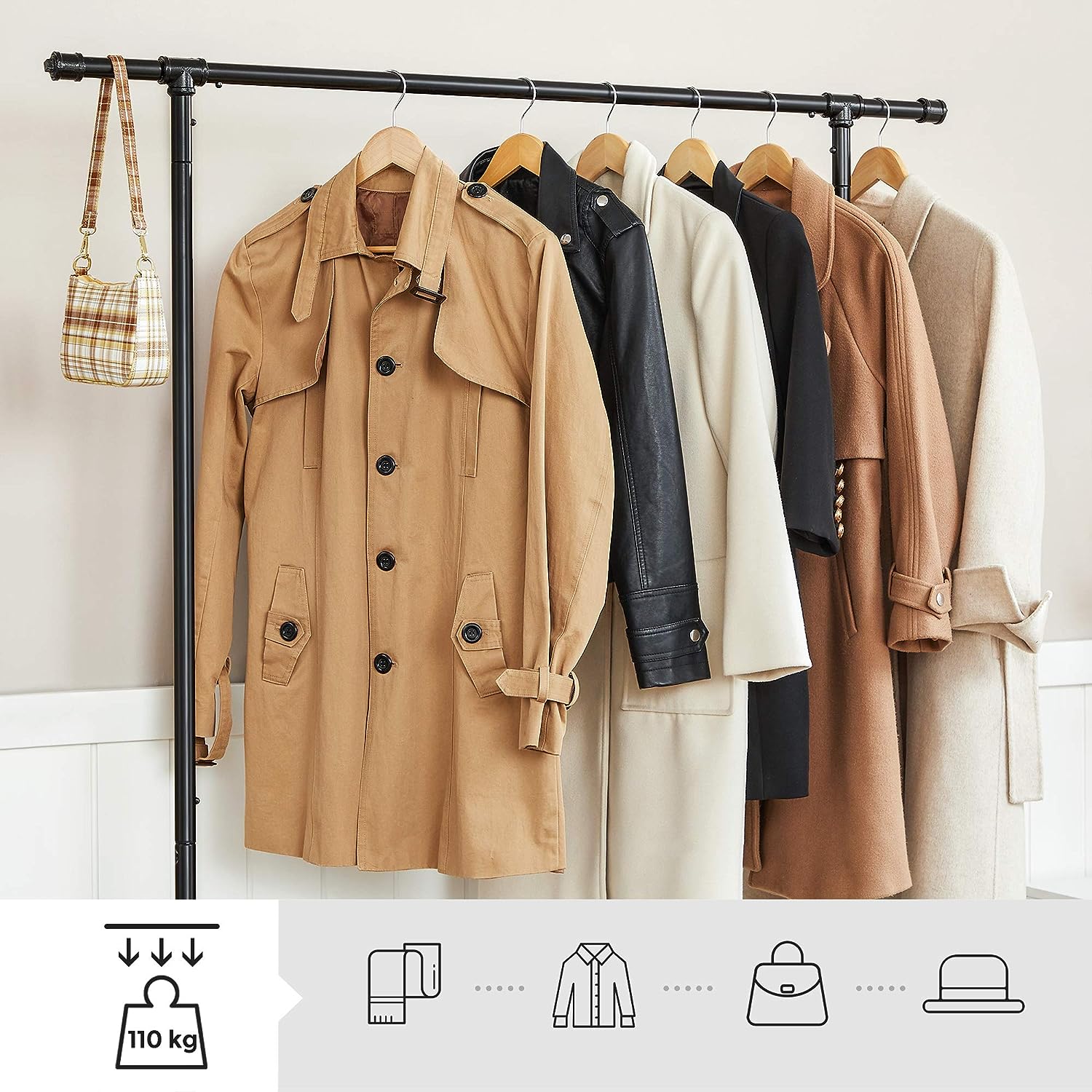 Industrial Clothing Rack with Wheels, Double Rod, Adjustable Height, 49.02 x 130.05 x 198.12 cm - SuperSaverAU - view 3