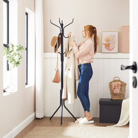 Premium Black Metal Coat Rack Stand Hat Hanger 182cm with 12 Hooks