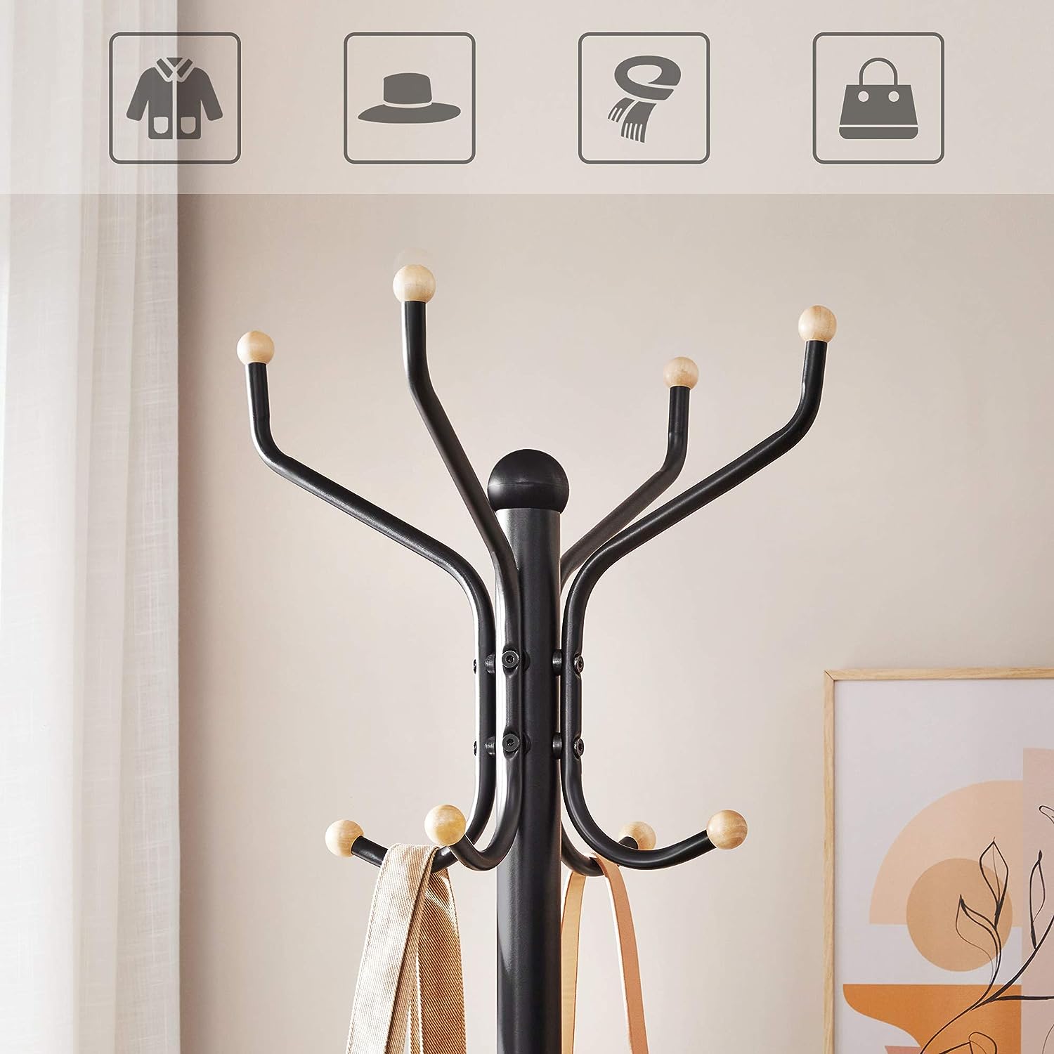 Premium Black Metal Coat Rack Stand Hat Hanger 182cm with 12 Hooks