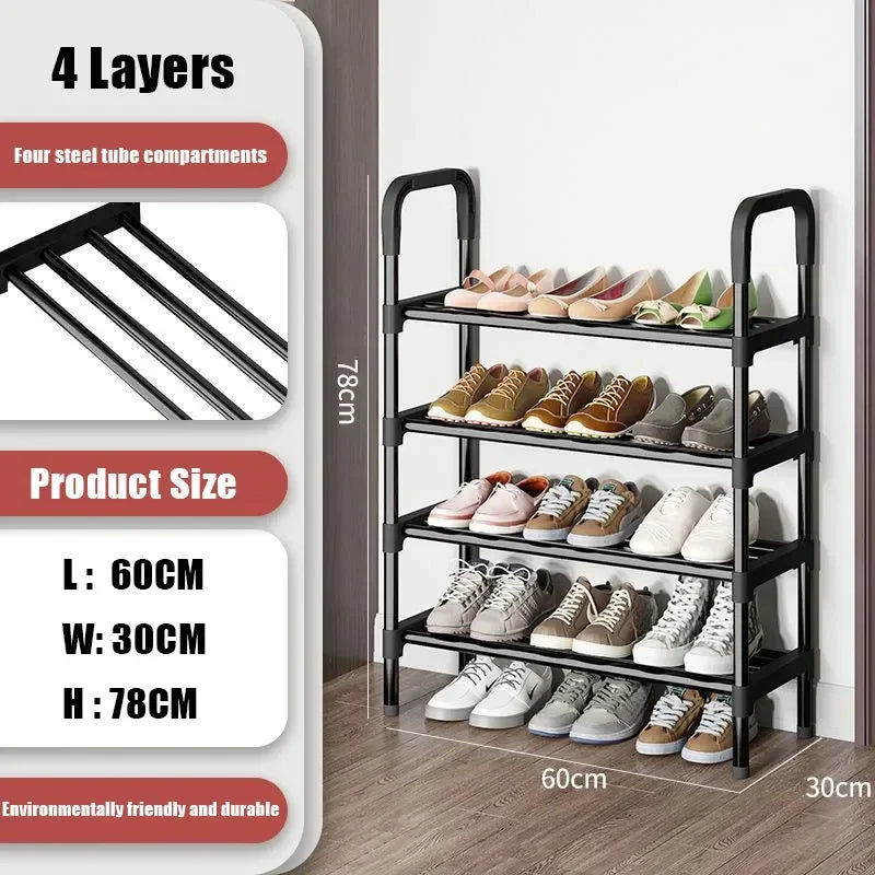 Premium 4-Layer Shoe Rack – Black Durable Iron Frame