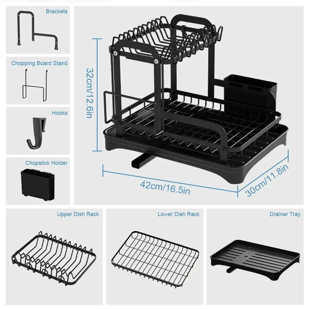 2 Tier Dish Drainer Rack with Drain Basket - Space-Saving, Durable, Easy to Clean - SuperSaverAU - view 6