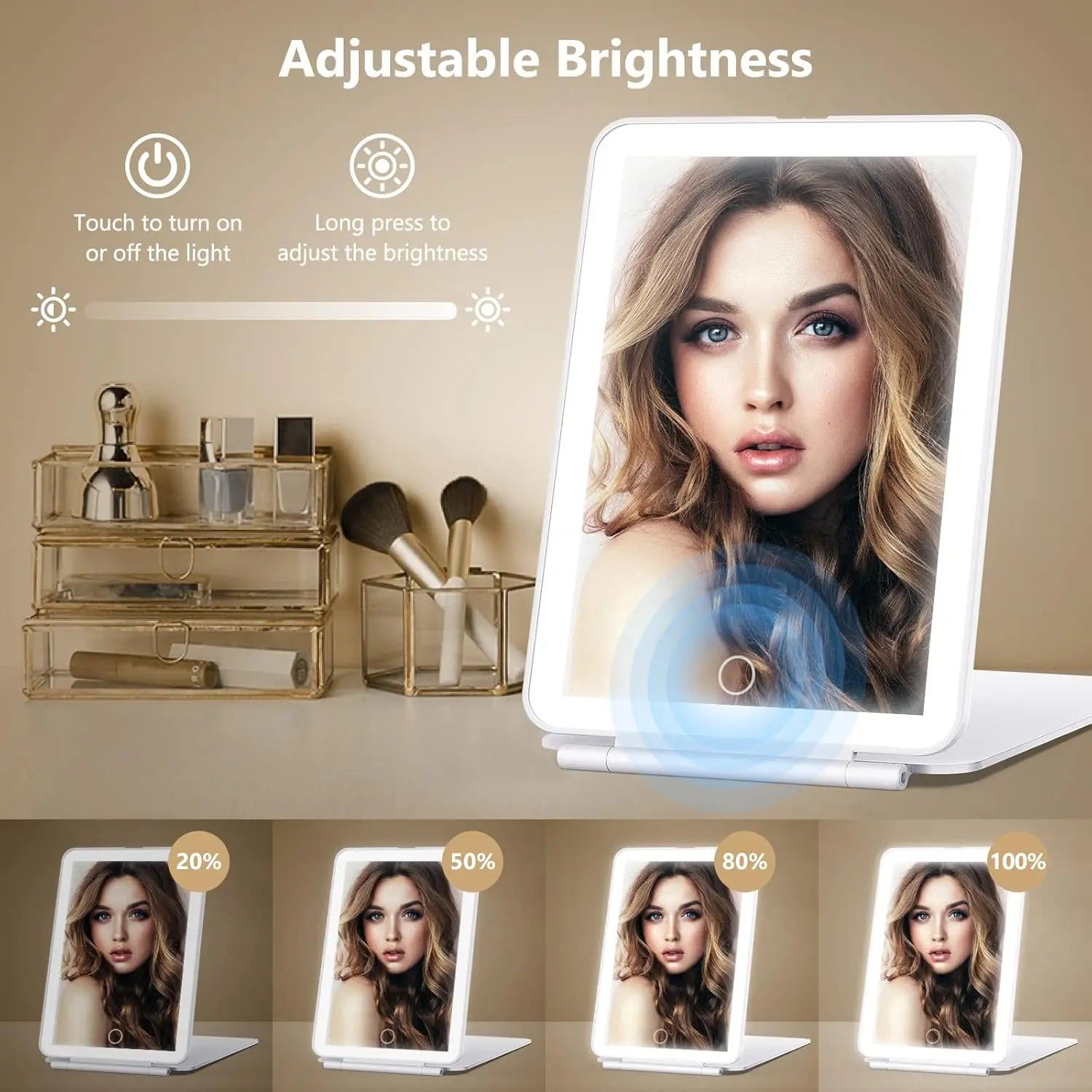LED Travel Makeup Mirror 3 Light Modes USB Powered, Portable Design, 0.343 kg - SuperSaverAU - view 5