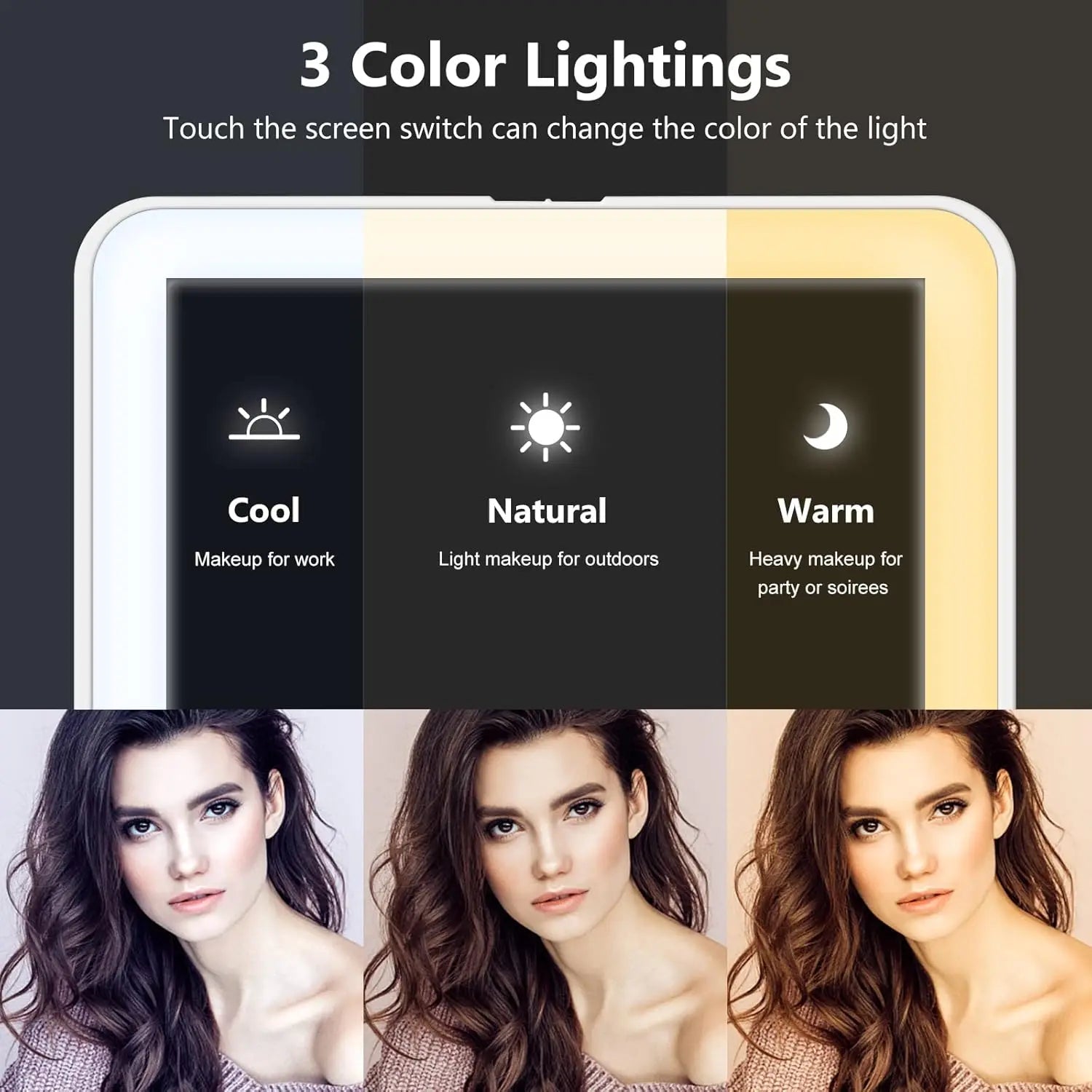 LED Travel Makeup Mirror 3 Light Modes USB, Portable, Durable, 0.343 kg - SuperSaverAU - view 4