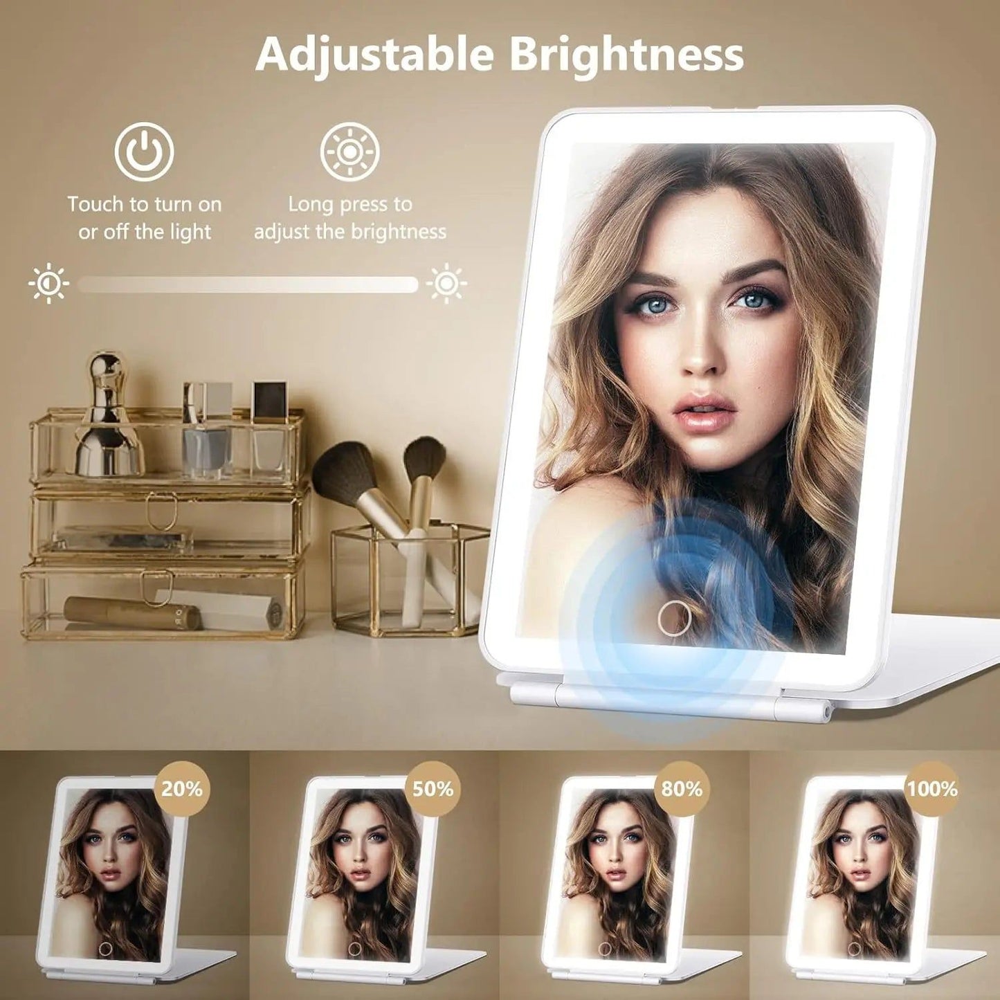 LED Travel Makeup Mirror 3 Light Modes USB