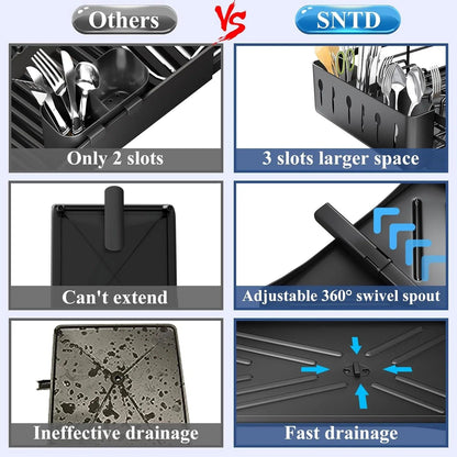 Large Black Dish Drying Rack with Drainboard