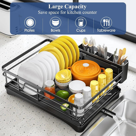Large Black Dish Drying Rack with Drainboard - SuperSaverAU - view 2