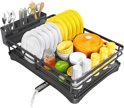 Large Black Dish Drying Rack with Drainboard